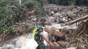 Babinsa: Dampingi Pembenahan Jembatan Rusak Akibat Tergerus Air