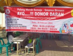 UKS Dan PMR SMA Negeri 1 Bireuen Rutin Mengelar Donor Darah Setiap Tiga Bulan Sekali.