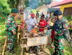 Bekali Murid Sekolah Materi Memasak Guru Ucapkan Terimakasih Untuk Satgas Pamtas Statis RI-PNG Yonif 111/KB