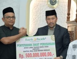 Baitul Mal Terima Zakat Dari Bank Aceh Syariah Cabang Bener Meriah Sebesar Rp. 500 Juta.