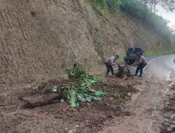 Tanggap Cepat! Personil Polsek Pintu Rime Gayo Pastikan Akses Jalan Aman Pasca Tanah Longsor