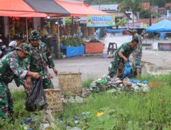 Kodim 0106/Aceh Tengah Gelar Karya Bakti Pembersihan Lingkungan Pasar Paya Ilang